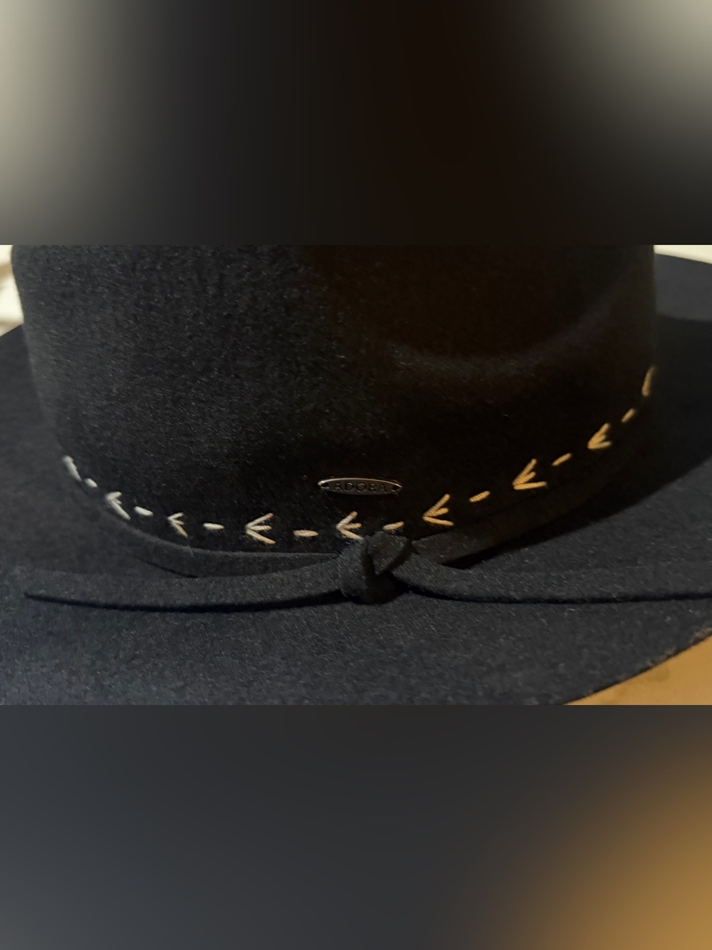 ADORA Black Fedora Hat with White Stitch Detail - Picture 11 of 15